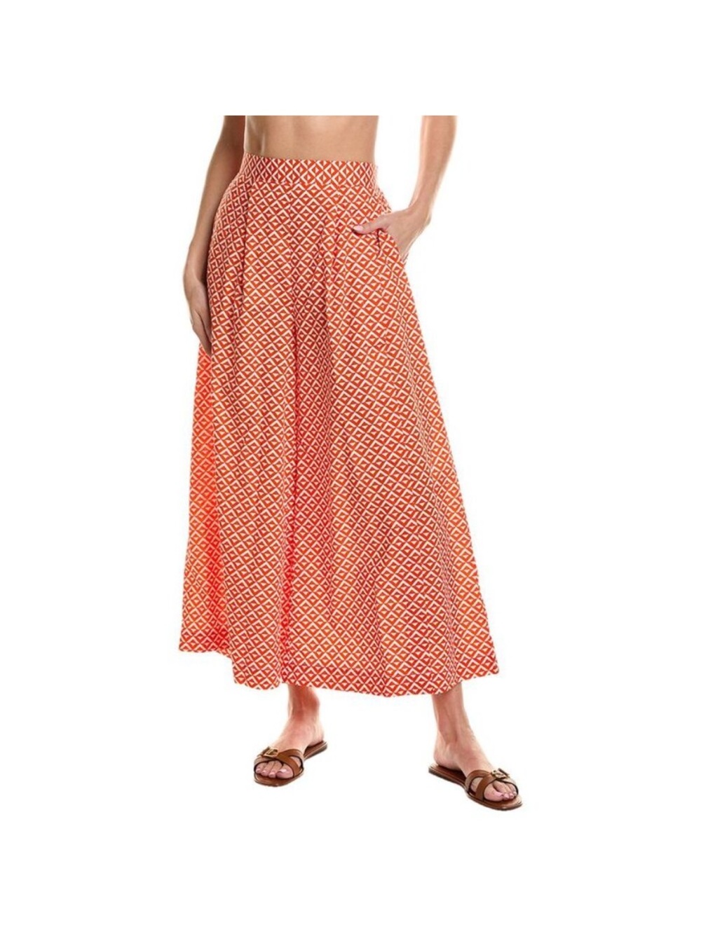 NWT Carmen Marc Valvo Lightweight Orange White Wide Leg Pull On Pants XL